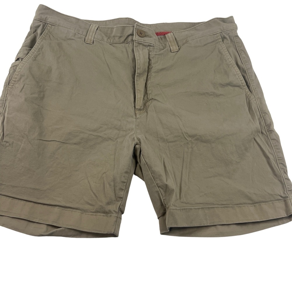 Roundtree & Yorke Mens 38 Trim Fit Khaki Tan Chino Shorts Stretch Cotton 1787